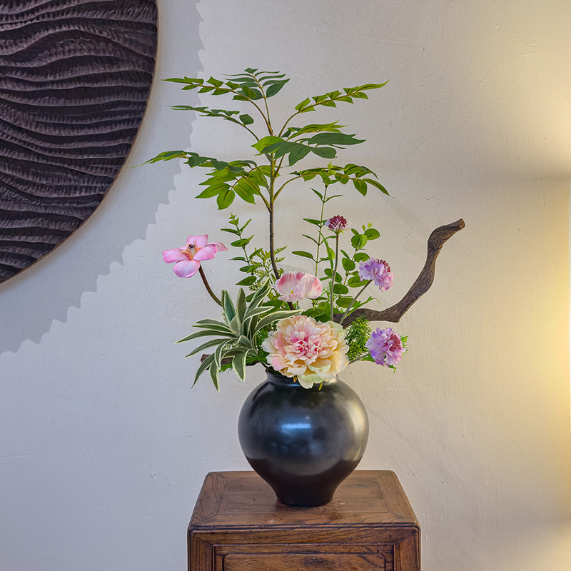 诧寂风仿真南天竹枯枝花艺陶瓷花瓶电视柜玄关装饰花客厅书房摆件