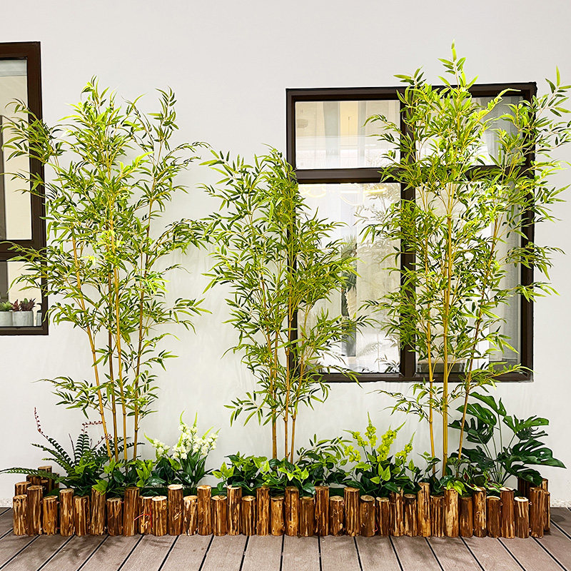 喜语新中式竹子造景庭院装饰花天堂鸟散尾葵仿真绿植堆景装饰隔断