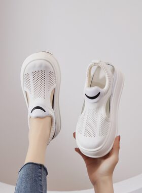 百搭镂空白色凉鞋女款