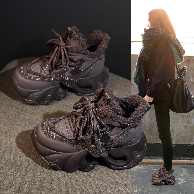 厚底加绒加厚雪地靴女冬季保暖2025年超火新款内增高高帮老爹爆款