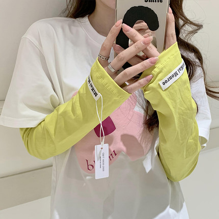 夏季纯色冰丝冰袖防晒遮手袖套长棉手套女款开车护臂防紫外线宽松