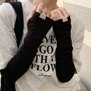 夏季纯黑色棉冰丝防晒遮手袖套加长手套男女开车护臂防紫外线宽松