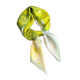 绿色油画小方巾丝巾女春秋冬季护颈饰围脖子妈妈薄纱巾围巾70x70