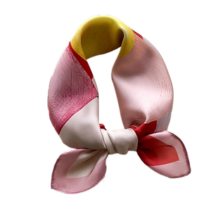 粉色小方巾丝巾女春秋冬季搭配衬衫装饰儿童宝宝薄围巾纱巾50x50