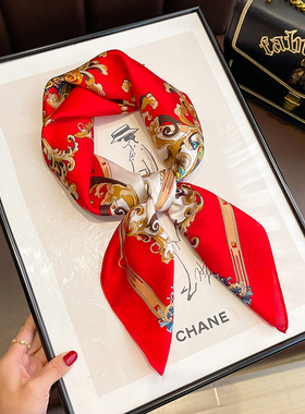 大红色小方巾丝巾女春秋冬季搭配衬衫护颈围脖子薄围巾纱巾70x70