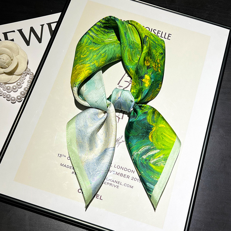 绿色优化真丝桑蚕丝小方巾丝巾女搭配衬衫丝绸护颈脖子纱巾薄围巾