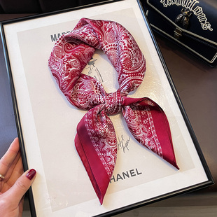 红色腰果花小方巾丝巾女春秋搭配衬衫妈妈护颈饰系脖子薄纱巾围巾