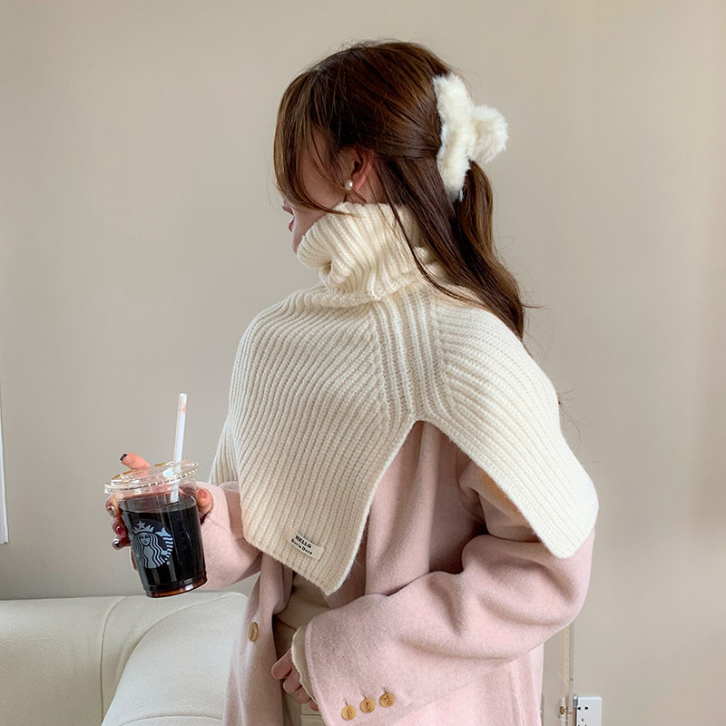 围脖套头高领护颈外搭披肩斗篷毛衣两用针织毛线围巾女白色秋冬季