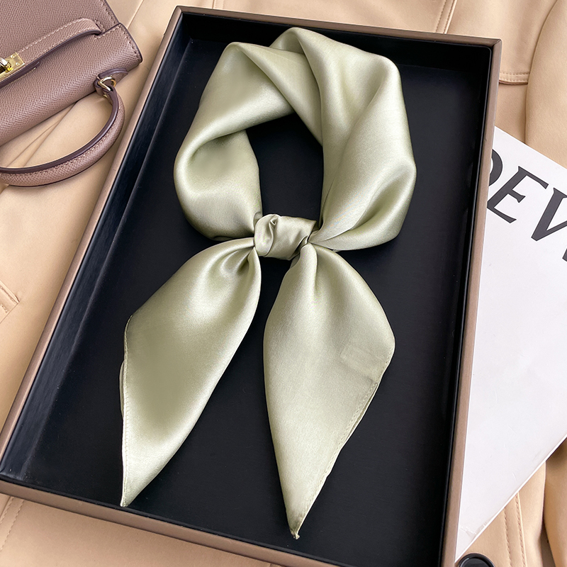 真丝桑蚕丝小丝巾大方巾女春秋夏季绿色搭配衬衫护颈围脖子薄围巾