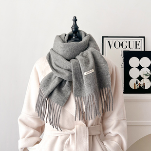 灰色100%羊毛厚围巾羊绒男女情侣礼物秋冬季保暖护颈小围脖送男友