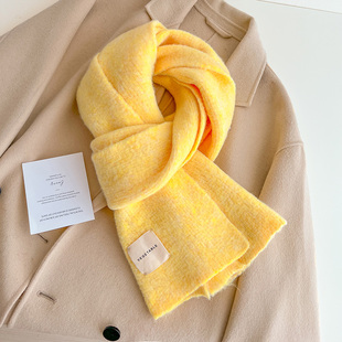 纯色嫩黄亮黄明黄色毛线针织厚围巾女生秋冬季儿童护颈小围脖软糯