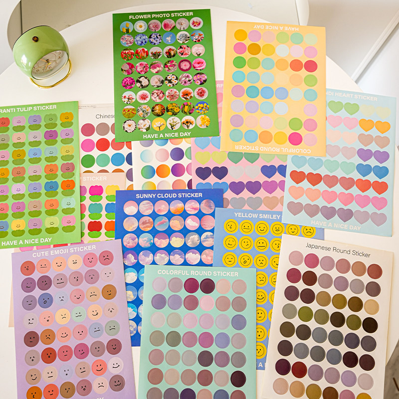 48贴彩色圆点贴纸莫兰迪色圆形标签贴纸ins风海报卡片手账封口贴
