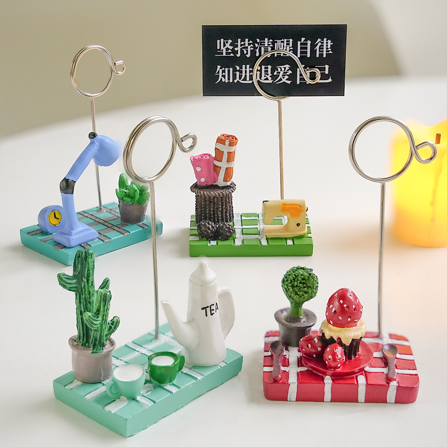 卡通盆景植物照片夹办公室桌面装饰摆件名片夹留言夹创意便签夹子