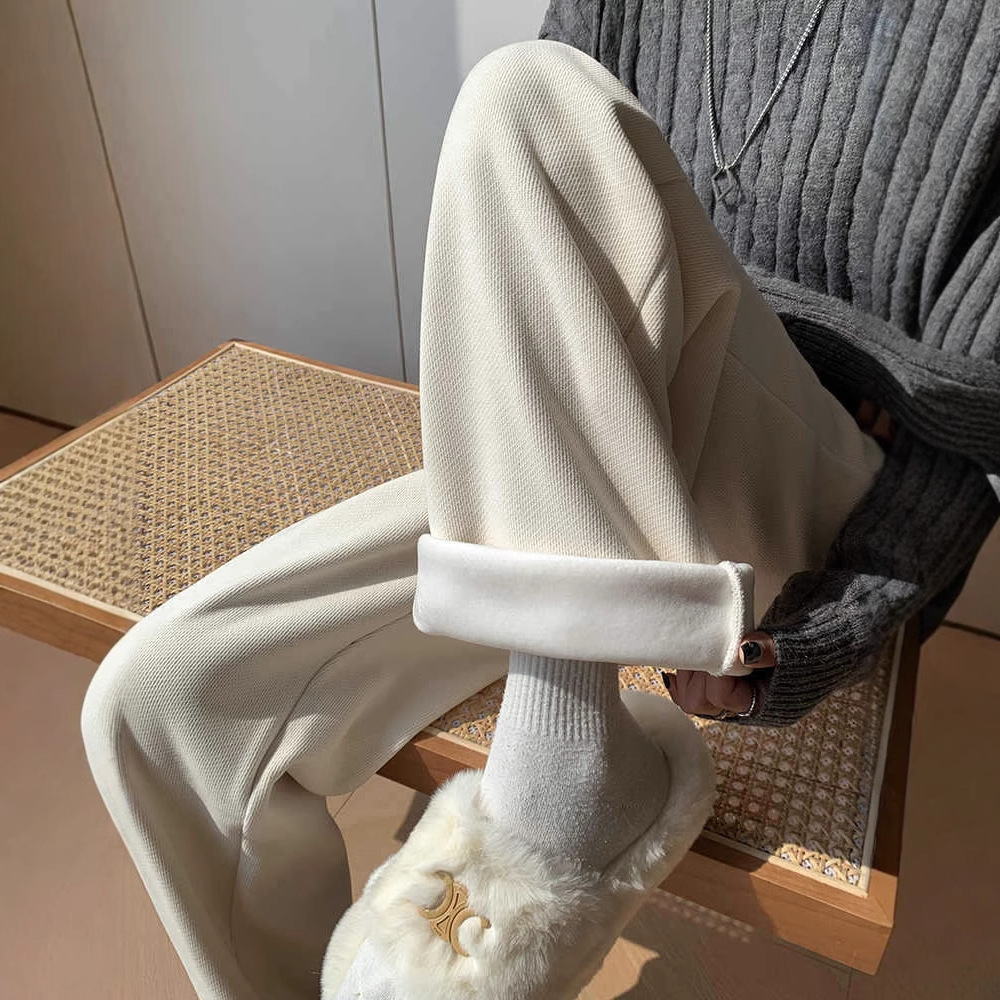 阔腿裤女2025新款秋冬加绒加厚小个子显瘦宽松休闲外穿窄版直筒裤
