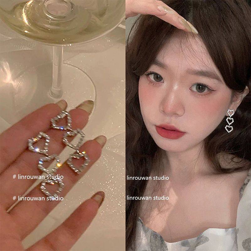 【蜜桃茶】心动讯息~ 爱心耳环小众设计感高级感耳钉耳夹无耳洞女