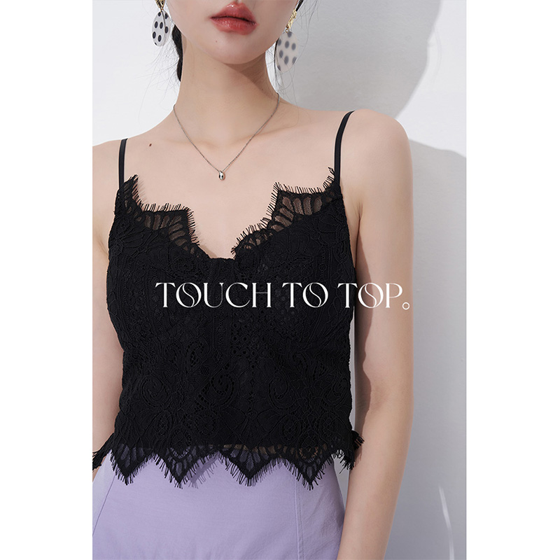 TTT 2024春夏款|法式重工蕾丝吊带背心女款性感时尚镂空短款上衣
