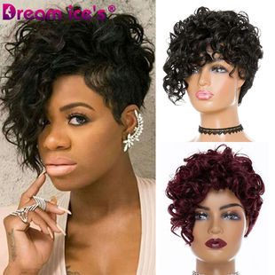 速卖通新款短款非洲卷发化纤女刘海头套kinky curly wigs
