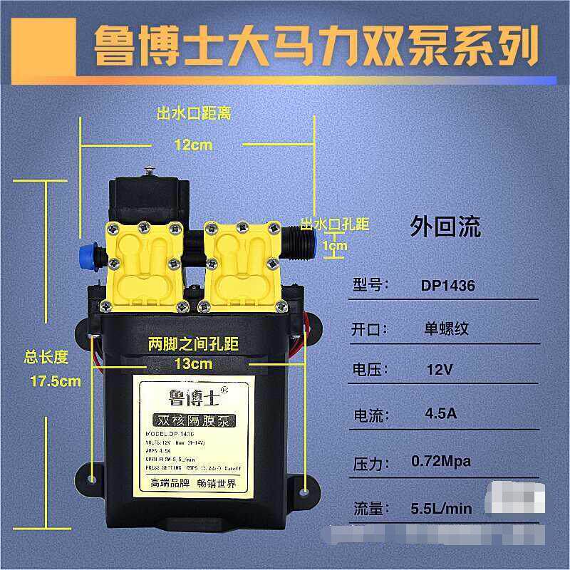 鲁博士双核水泵12v隔膜泵大功率关枪自停洗瓶器电动吸水洗车电机