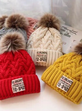 韩版儿童帽子秋冬季加绒厚针织帽宝宝帽子男女孩保暖毛线帽百搭潮