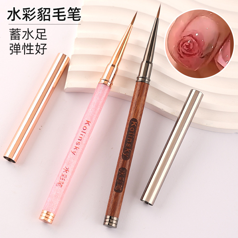 跨境貂毛水彩笔 新款美甲专用晕染彩绘貂毛笔 檀木勾线勾边