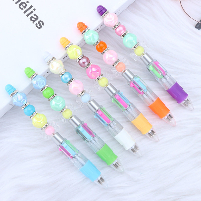 卡通四色串珠笔 成品含珠子 DIY多色穿珠圆珠笔 创意魔法棒串珠