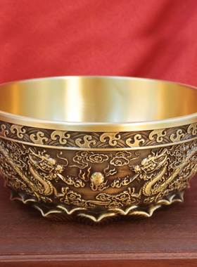 2025黄铜双龙聚宝盆豪华装饰艺术铜艺玄关招财客厅风水宝地陈列品