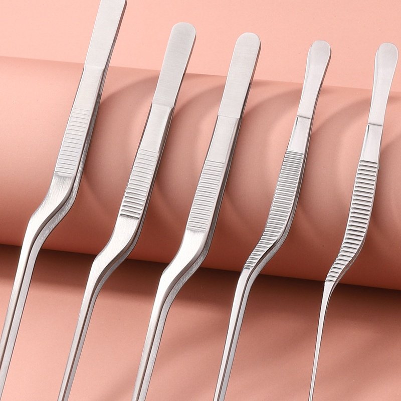 厂家批发鳄鱼齿夹子采耳镊子不锈钢镊子枪状弯头夹子清洁耳道