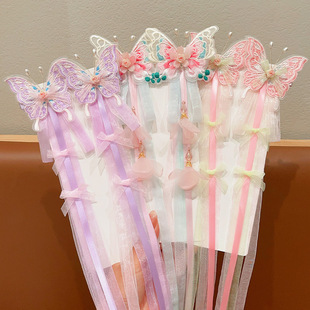 2025新款儿童古风发夹花朵飘带发饰仙气十足汉服公主中国风发圈