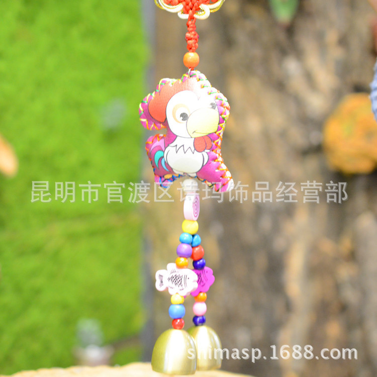 民族风拉丝铜铃皮风铃 新款手工东巴彩皮小鸡风铃挂件厂家直销
