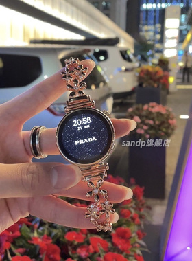 适用华为gt5表带新款皓石闪钻花朵表链watch4/3pro金属gt4/gt3高级女镶钻手链41mm腕带小米s2小香风42mm表带