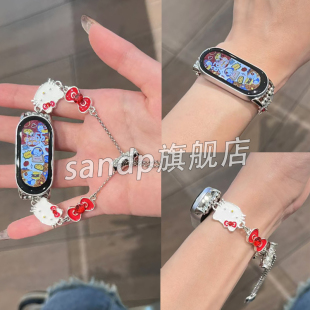 5代金属腕带Redmi手环3高级女watch5表带 适用小米手环10表带红宝石Kitty猫可爱卡通伸缩链条9Pro小米9