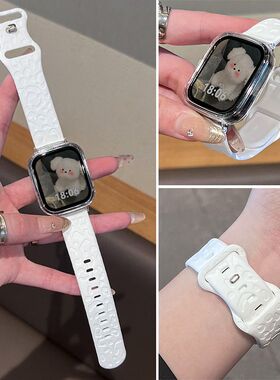 适用红米watch5表带印花镭雕硅胶ins风小米Redmi4/3/2/1个性女腕带红米3青春版硅胶蝴蝶扣小米手表8字扣表带