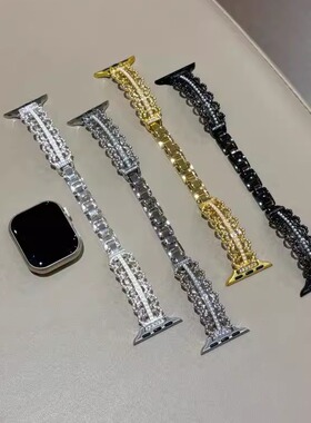 适用小米9Pro表带ins珍珠蕾丝花环铜质表链iwatchS10/9/8/7/6代se2女41mm高级46mm红米watch54镶钻华为Fit4/3