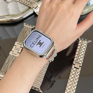 适用苹果iwatchS10表带新款 5代se金属表链45mm高级女41mm表链49mm 星光色金属不锈钢表带苹果iwatch9