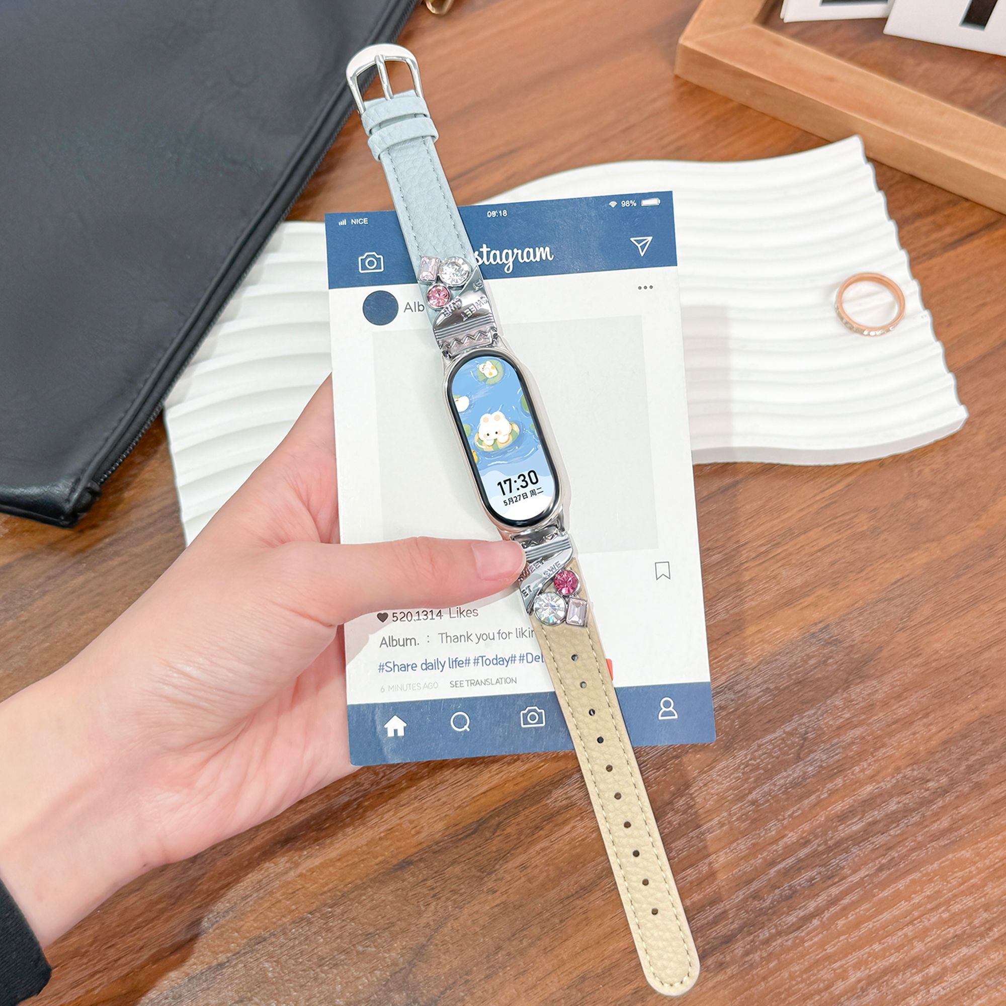 sanD-P小米10/9锆石彩钻拼皮腕带