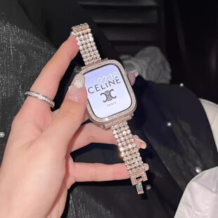 4代se镶钻45mm表链女46mm 适用华为watchFit3表带新款 四排闪钻金属表链华为手表fit3高级iWatchS10