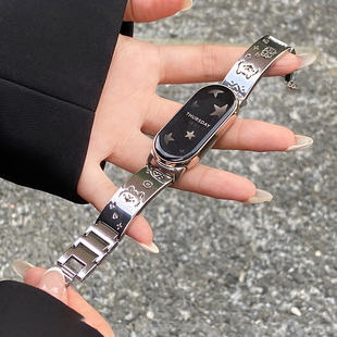 小米9 8表带米8Pro腕带 适用小米手环10表带新款 5腕带高级女华为9 爱心小狗手镯金属表链9NFC钢带陶瓷版