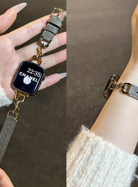 适用红米watch4表带小香风真皮牛仔链条腕带小米9Pro表链Redmi3/4/5Active秋冬表链华为Fit3表带高级46mm表带