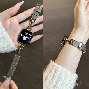 适用红米watch4表带小香风真皮牛仔链条腕带小米9Pro表链Redmi3 5Active秋冬表链华为Fit3表带高级46mm表带