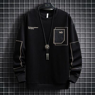 男士圆领卫衣外贸春秋季潮牌男装上衣宽松百搭潮流薄款休闲打底衫
