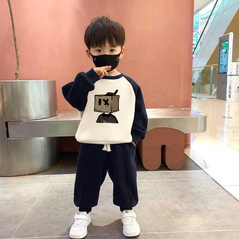 100%纯棉男童卫衣两件套春秋季新款儿童宝宝帅气百搭休闲运动套装