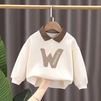 100%纯棉男童洋气POLO领卫衣2025春秋季新款儿童宝宝宽松翻领上衣