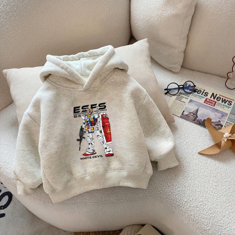 100%纯棉男童加绒加厚连帽卫衣秋冬新款小孩儿童宝宝卡通动漫上衣