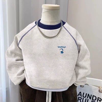 100%纯棉男童加绒加厚拼色卫衣2025秋冬新款儿童宝宝时尚洋气上衣