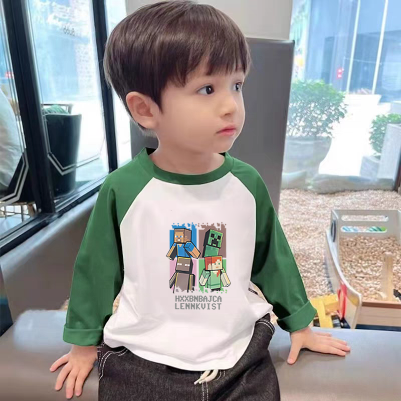 100%纯棉男童拼色长袖T恤2025春秋中小儿童宝宝卡通帅气动漫上衣