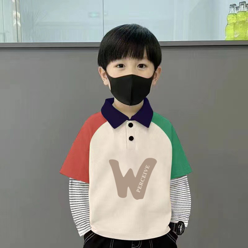 纯棉男童拼色polo翻领长袖t恤2025春秋小孩儿童宝宝帅气印花上衣