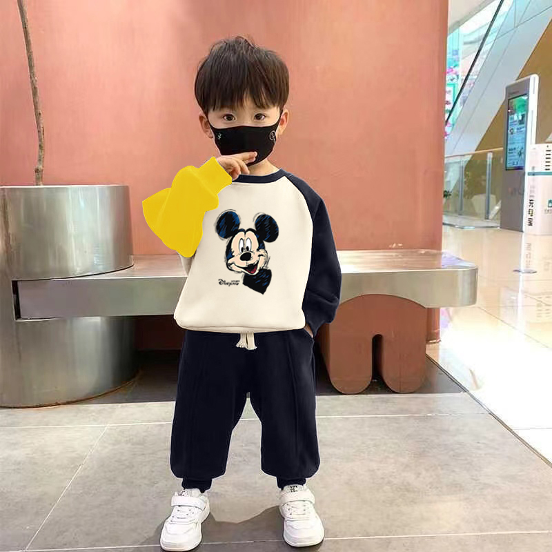 100%纯棉男童插肩卫衣两件套春秋季新款儿童宝宝百搭休闲运动套装