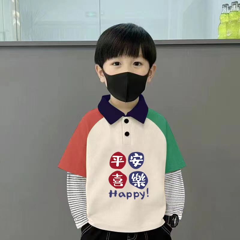 100%纯棉男童装拼色polo翻领长袖T恤春秋新款儿童宝宝印花上衣服