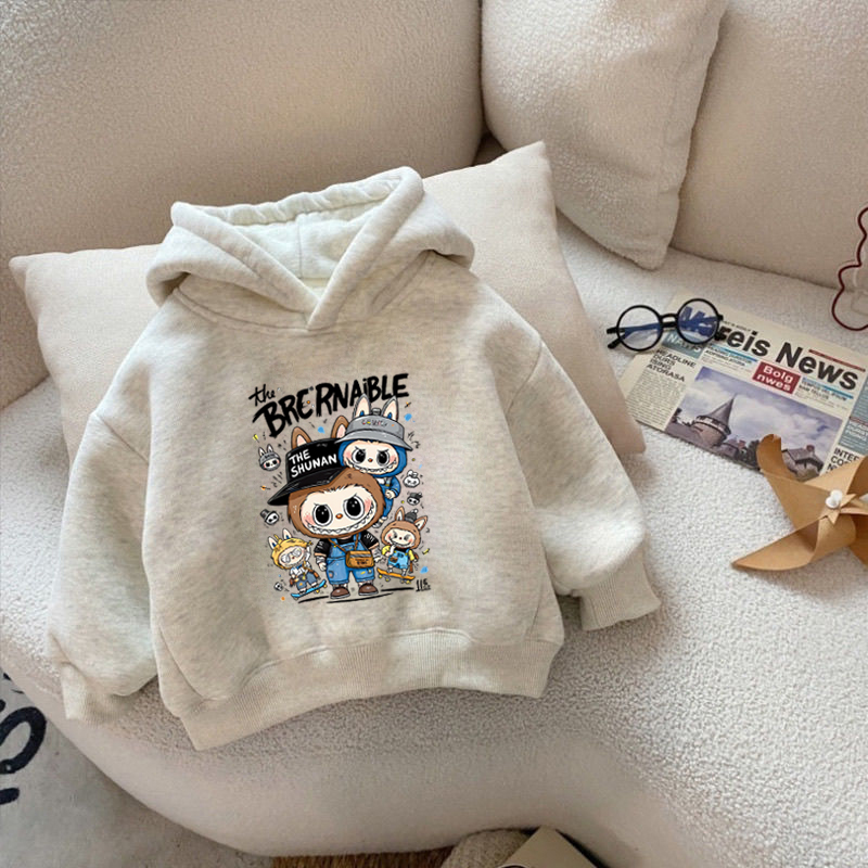 100%纯棉男童加绒加厚连帽卫衣秋冬新款中小儿童宝宝百搭卡通上衣