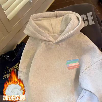 纯棉男童加绒加厚连帽卫衣2025秋冬新款中小儿童宝宝简约卡通上衣